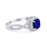 Art Deco Halo Cushion Infinity Shank Wedding Ring Round Cubic Zirconia 925 Sterling Silver