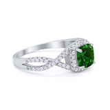 Art Deco Halo Cushion Infinity Shank Wedding Ring Round Cubic Zirconia 925 Sterling Silver