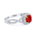 Art Deco Halo Cushion Infinity Shank Wedding Ring Round Cubic Zirconia 925 Sterling Silver