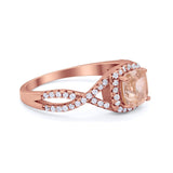 Art Deco Halo Cushion Infinity Shank Wedding Ring Round Cubic Zirconia 925 Sterling Silver