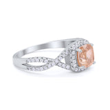 Art Deco Halo Cushion Infinity Shank Wedding Ring Round Cubic Zirconia 925 Sterling Silver