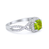 Art Deco Halo Cushion Infinity Shank Wedding Ring Round Cubic Zirconia 925 Sterling Silver