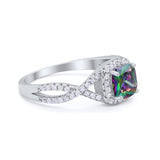 Art Deco Halo Cushion Infinity Shank Wedding Ring Round Cubic Zirconia 925 Sterling Silver