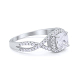 Art Deco Halo Cushion Infinity Shank Wedding Ring Round Cubic Zirconia 925 Sterling Silver