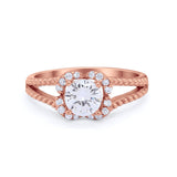 Art Deco Halo Wedding Engagement Ring Round Cubic Zirconia 925 Sterling Silver