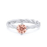 Solitaire Braided Twisted Shank promise Band Round Cubic Zirconia 925 Sterling Silver