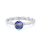 Solitaire Braided Twisted Shank promise Band Round Cubic Zirconia 925 Sterling Silver