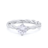 Solitaire Braided Twisted Shank promise Band Round Cubic Zirconia 925 Sterling Silver