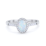 Art Deco Halo Oval Wedding Engagement Ring Round CZ 925 Sterling Silver
