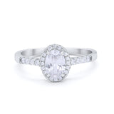Art Deco Halo Oval Wedding Engagement Ring Round CZ 925 Sterling Silver
