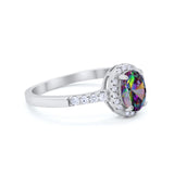 Art Deco Halo Oval Wedding Engagement Ring Round CZ 925 Sterling Silver