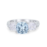Three Stone Cushion Cut Wedding Engagement Ring Round Cubic Zirconia 925 Sterling Silver