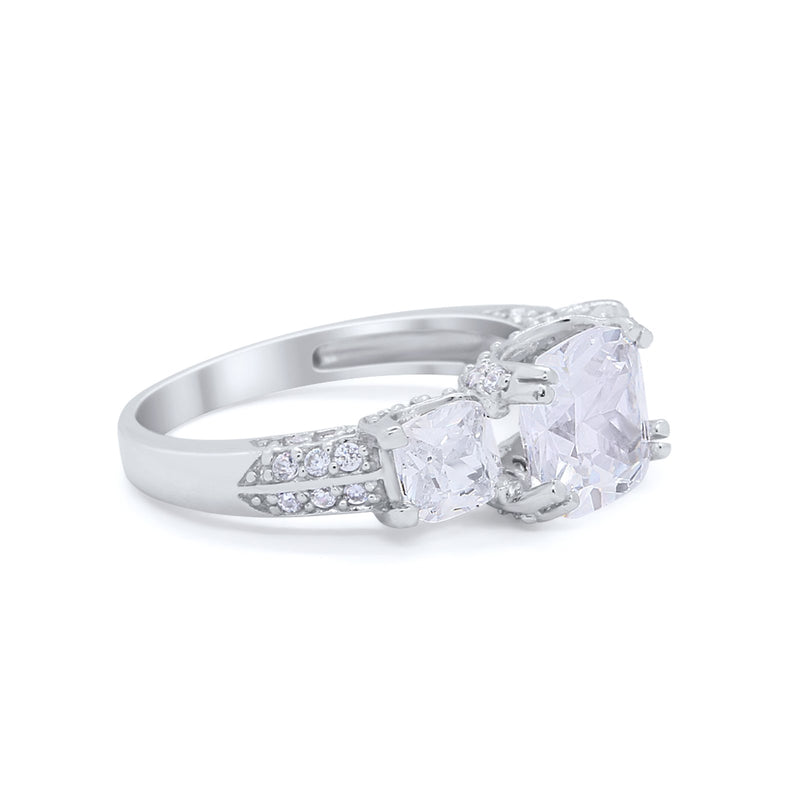 Three Stone Cushion Cut Wedding Engagement Ring Round Cubic Zirconia 925 Sterling Silver