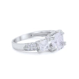 Three Stone Cushion Cut Wedding Engagement Ring Round Cubic Zirconia 925 Sterling Silver