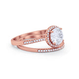 Two Piece Halo Art Deco Bridal Set Wedding Engagement Ring Band 925 Sterling Silver Round Cubic Zirconia