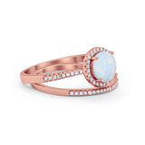 Two Piece Halo Art Deco Bridal Set Wedding Engagement Ring Band 925 Sterling Silver Round Cubic Zirconia