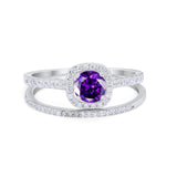 Two Piece Vintage Style Wedding Engagement Ring Band Halo Bridal Set Round Cubic Zirconia 925 Sterling Silver