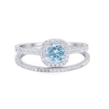 Two Piece Vintage Style Wedding Engagement Ring Band Halo Bridal Set Round Cubic Zirconia 925 Sterling Silver