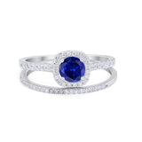 Two Piece Vintage Style Wedding Engagement Ring Band Halo Bridal Set Round Cubic Zirconia 925 Sterling Silver