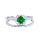 Two Piece Vintage Style Wedding Engagement Ring Band Halo Bridal Set Round Cubic Zirconia 925 Sterling Silver