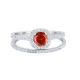 Two Piece Vintage Style Wedding Engagement Ring Band Halo Bridal Set Round Cubic Zirconia 925 Sterling Silver