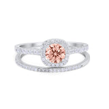 Two Piece Vintage Style Wedding Engagement Ring Band Halo Bridal Set Round Cubic Zirconia 925 Sterling Silver