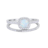 Two Piece Vintage Style Wedding Engagement Ring Band Halo Bridal Set Round Cubic Zirconia 925 Sterling Silver