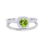 Two Piece Vintage Style Wedding Engagement Ring Band Halo Bridal Set Round Cubic Zirconia 925 Sterling Silver