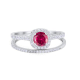 Two Piece Vintage Style Wedding Engagement Ring Band Halo Bridal Set Round Cubic Zirconia 925 Sterling Silver