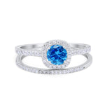 Two Piece Vintage Style Wedding Engagement Ring Band Halo Bridal Set Round Cubic Zirconia 925 Sterling Silver
