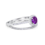 Two Piece Vintage Style Wedding Engagement Ring Band Halo Bridal Set Round Cubic Zirconia 925 Sterling Silver