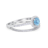 Two Piece Vintage Style Wedding Engagement Ring Band Halo Bridal Set Round Cubic Zirconia 925 Sterling Silver