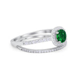 Two Piece Vintage Style Wedding Engagement Ring Band Halo Bridal Set Round Cubic Zirconia 925 Sterling Silver
