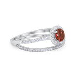 Two Piece Vintage Style Wedding Engagement Ring Band Halo Bridal Set Round Cubic Zirconia 925 Sterling Silver