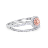 Two Piece Vintage Style Wedding Engagement Ring Band Halo Bridal Set Round Cubic Zirconia 925 Sterling Silver