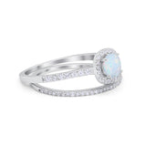 Two Piece Vintage Style Wedding Engagement Ring Band Halo Bridal Set Round Cubic Zirconia 925 Sterling Silver