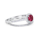 Two Piece Vintage Style Wedding Engagement Ring Band Halo Bridal Set Round Cubic Zirconia 925 Sterling Silver