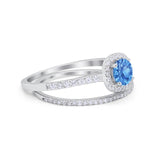 Two Piece Vintage Style Wedding Engagement Ring Band Halo Bridal Set Round Cubic Zirconia 925 Sterling Silver