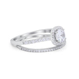 Two Piece Vintage Style Wedding Engagement Ring Band Halo Bridal Set Round Cubic Zirconia 925 Sterling Silver