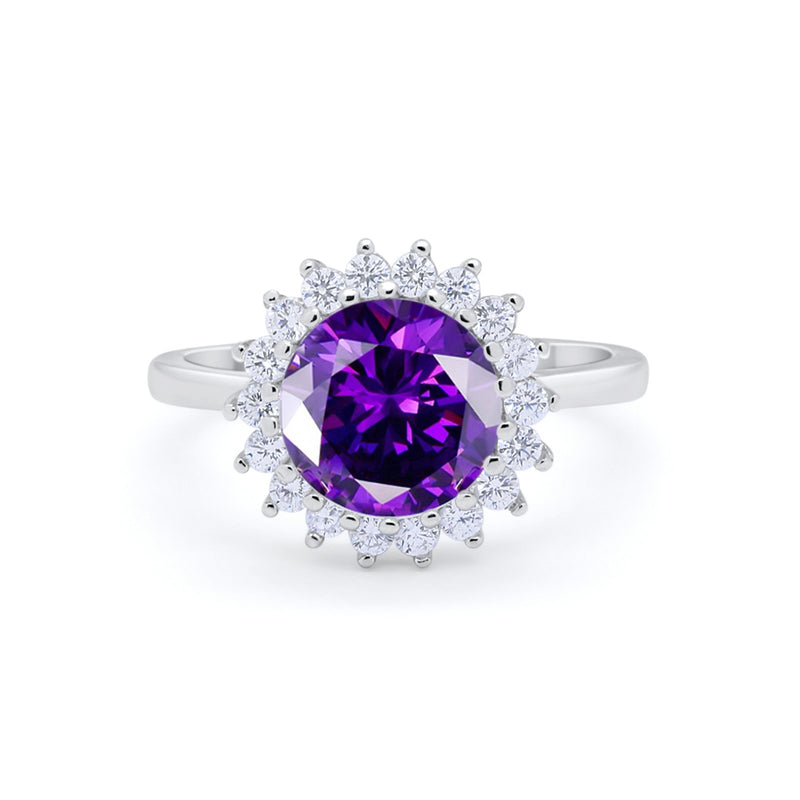 Halo Floral Wedding Engagement Ring Round Cubic Zirconia 925 Sterling Silver