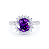 Halo Floral Wedding Engagement Ring Round Cubic Zirconia 925 Sterling Silver