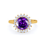 Halo Floral Wedding Engagement Ring Round Cubic Zirconia 925 Sterling Silver