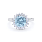 Halo Floral Wedding Engagement Ring Round Cubic Zirconia 925 Sterling Silver