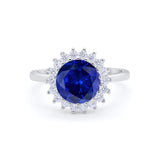 Halo Floral Wedding Engagement Ring Round Cubic Zirconia 925 Sterling Silver