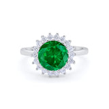 Halo Floral Wedding Engagement Ring Round Cubic Zirconia 925 Sterling Silver
