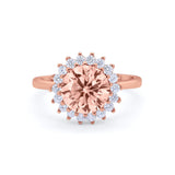Halo Floral Wedding Engagement Ring Round Cubic Zirconia 925 Sterling Silver