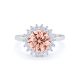 Halo Floral Wedding Engagement Ring Round Cubic Zirconia 925 Sterling Silver