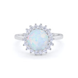 Halo Floral Wedding Engagement Ring Round Cubic Zirconia 925 Sterling Silver