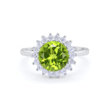 Halo Floral Wedding Engagement Ring Round Cubic Zirconia 925 Sterling Silver