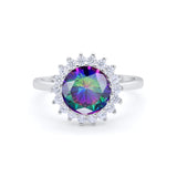 Halo Floral Wedding Engagement Ring Round Cubic Zirconia 925 Sterling Silver
